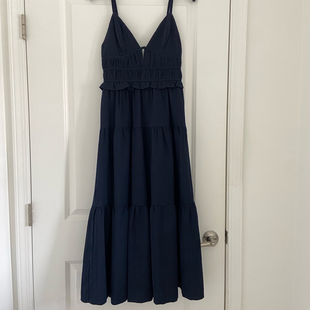 En Saison Navy Blue Textured Maxi Dress S